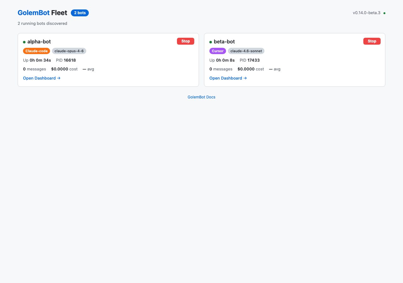 GolemBot Fleet Dashboard